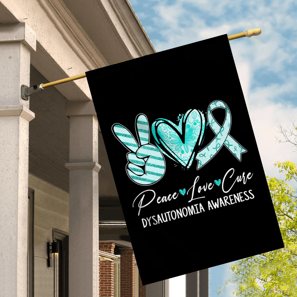 Peace Love Cure Turquoise Ribbon Dysautonomia Awareness Flag | siriusteestore