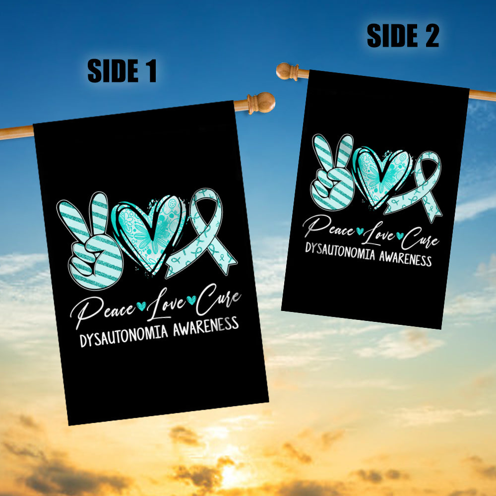 Peace Love Cure Turquoise Ribbon Dysautonomia Awareness Flag | siriusteestore
