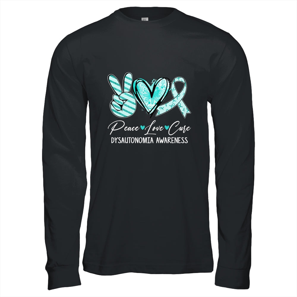 Peace Love Cure Turquoise Ribbon Dysautonomia Awareness Shirt & Hoodie | siriusteestore