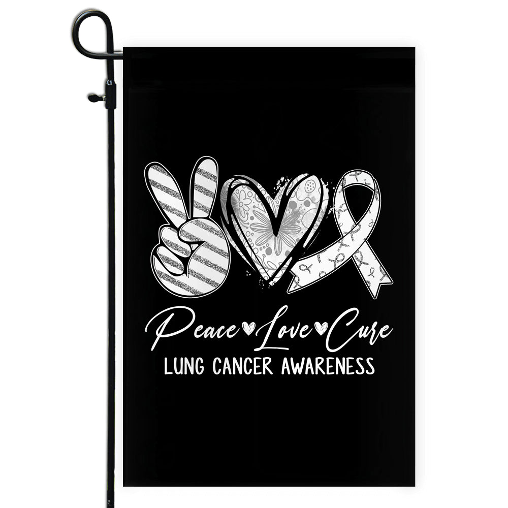 Peace Love Cure White Ribbon Lung Cancer Awareness Flag | siriusteestore