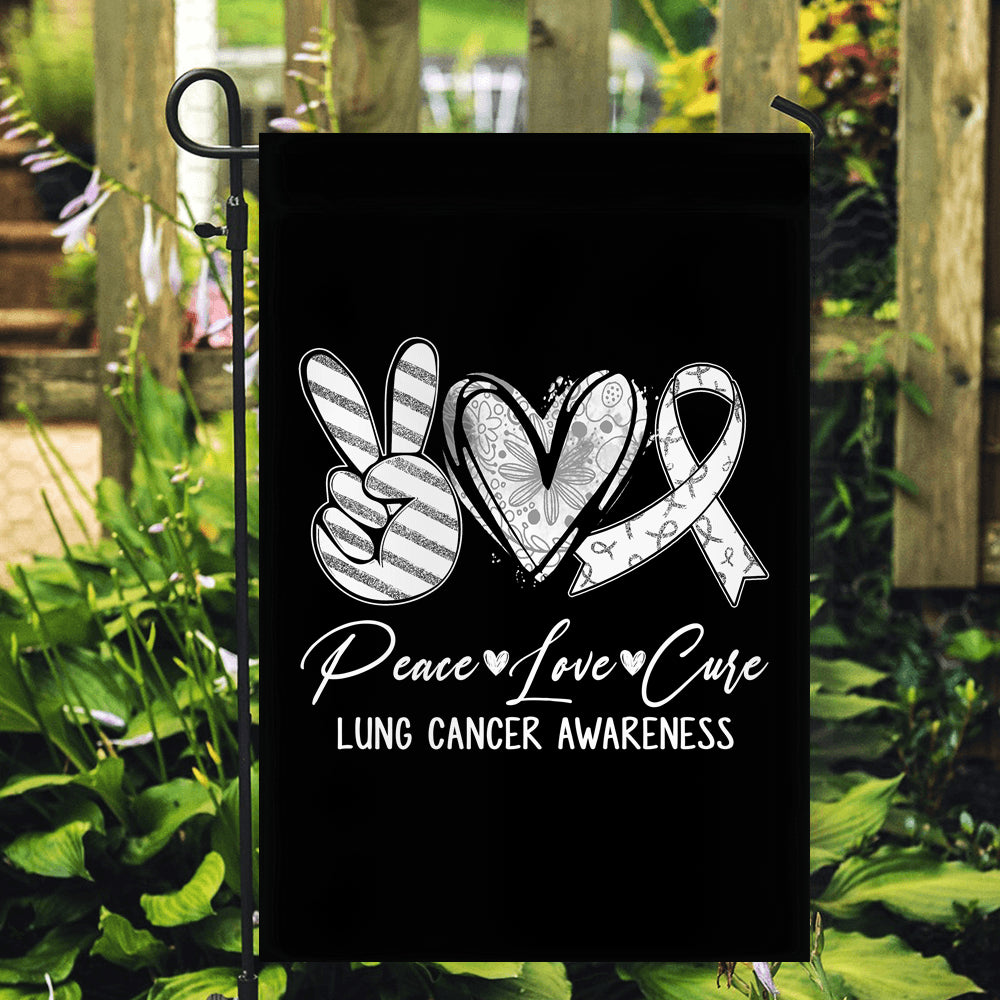 Peace Love Cure White Ribbon Lung Cancer Awareness Flag | siriusteestore
