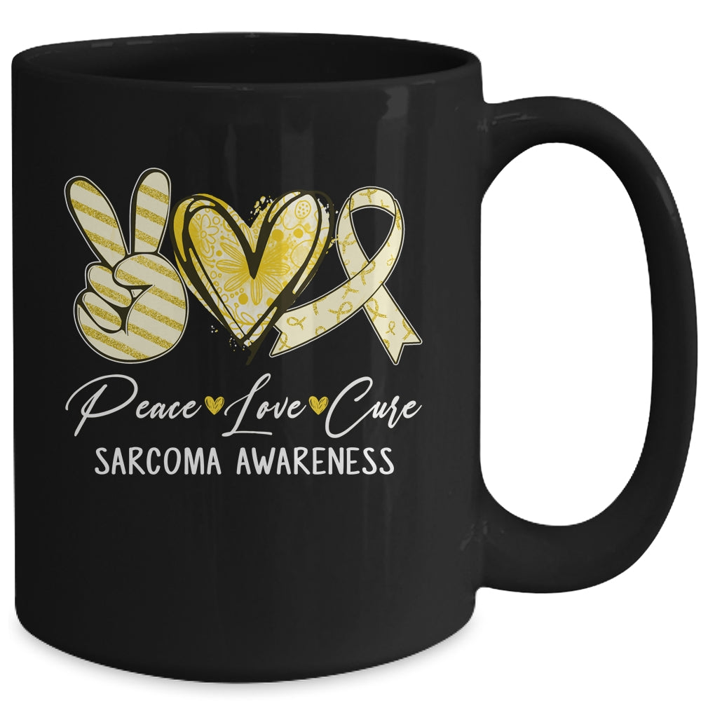 Peace Love Cure Yellow Ribbon Sarcoma Awareness Mug | siriusteestore