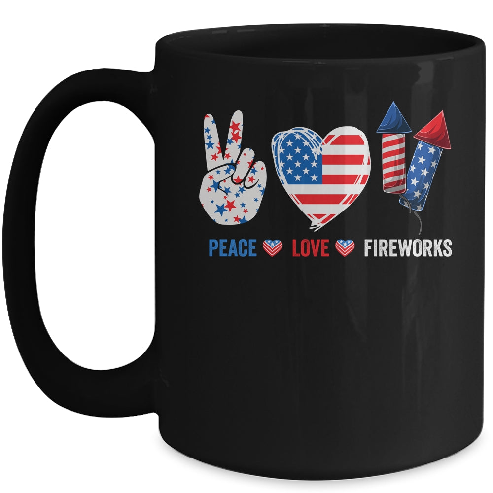 Peace Love Fireworks 4th Of July Celebration Mug | siriusteestore