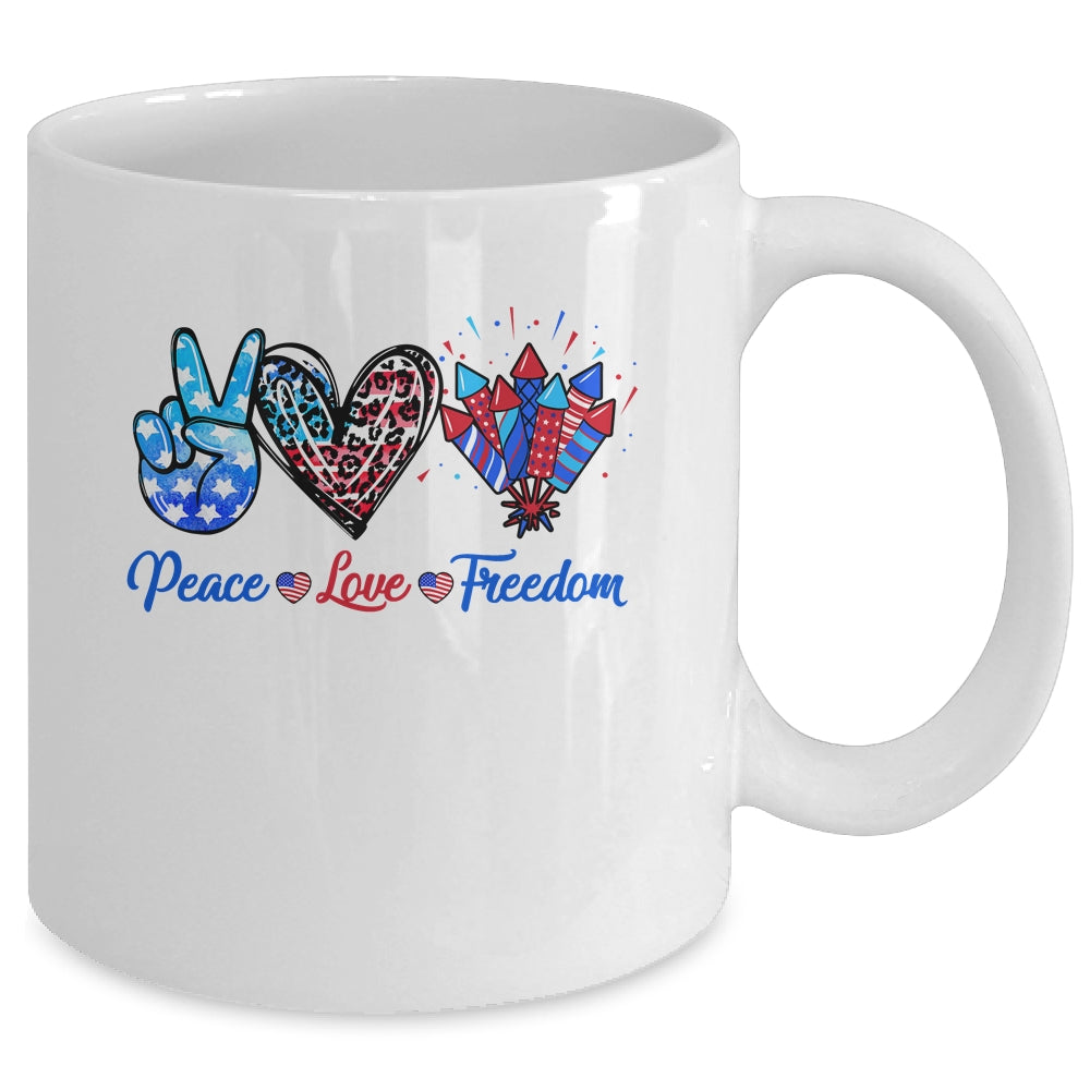 Peace Love Freedom 4th Of July Us Flag Fireworks Mug | siriusteestore