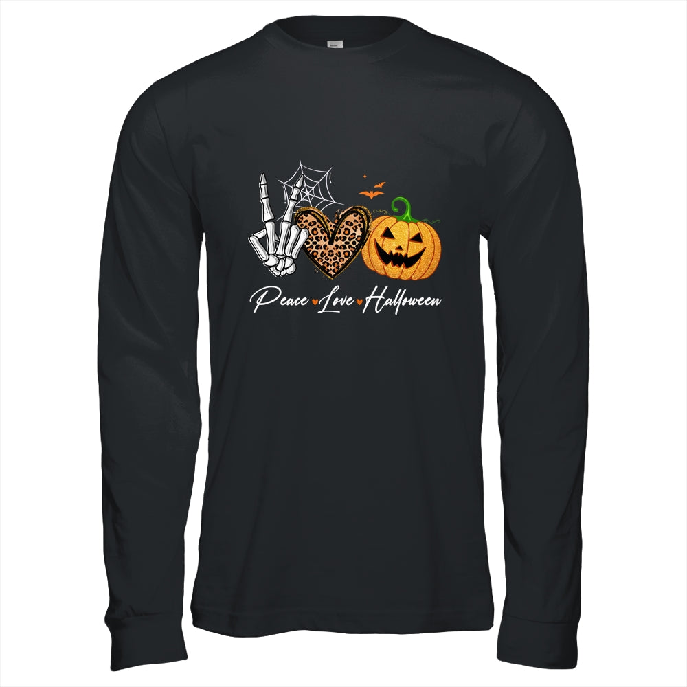 Peace Love Halloween Skeleton Fall Pumpkin Leopard Women Shirt & Hoodie | siriusteestore