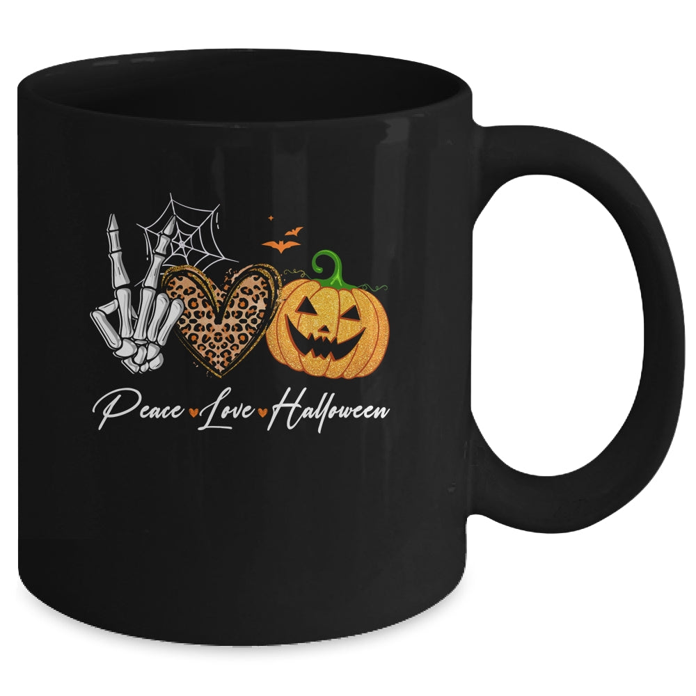 Peace Love Halloween Skeleton Fall Pumpkin Leopard Women Mug | siriusteestore