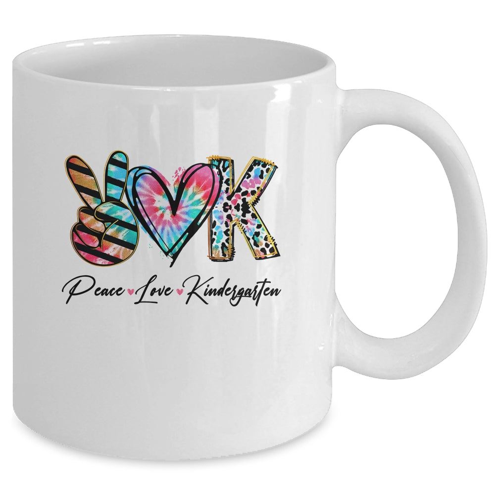 Peace Love Kindergarten Teacher Team Women Tie Dye Mug | siriusteestore
