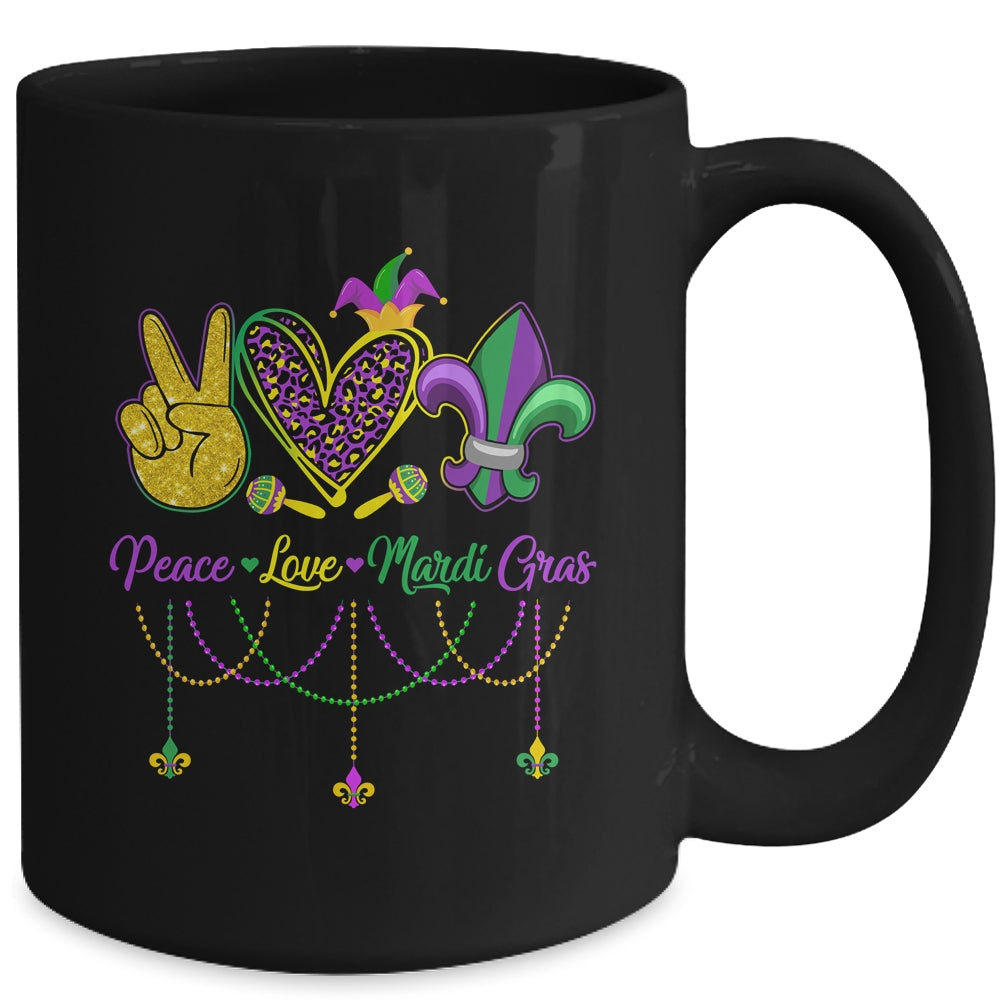 Peace Love Mardi Gras Leopard Heart Mardi Gras Festival Mug | siriusteestore