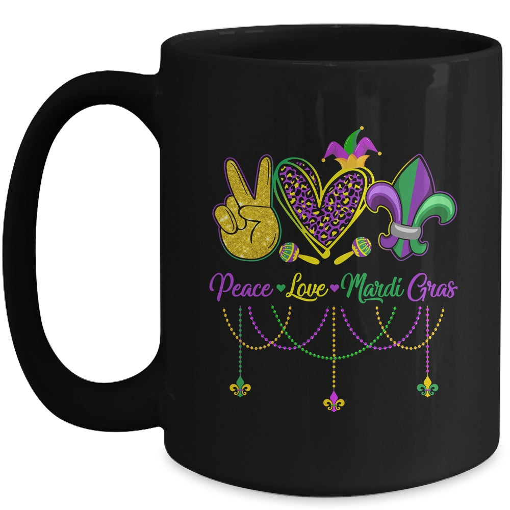Peace Love Mardi Gras Leopard Heart Mardi Gras Festival Mug | siriusteestore