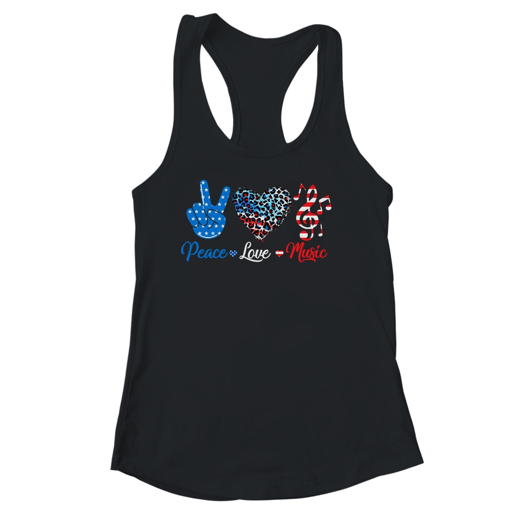 Peace Love Music US Flag 4th Of July Music Teacher Patriotic Shirt & Tank Top | siriusteestore