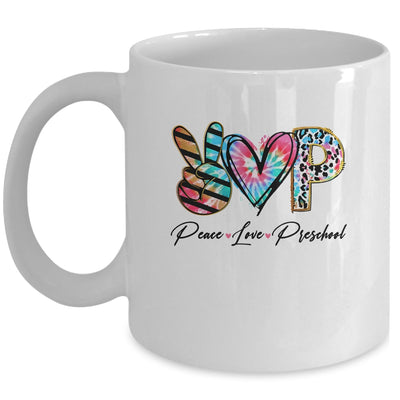 Peace Love Preschool Teacher Team Women Tie Dye Mug | siriusteestore