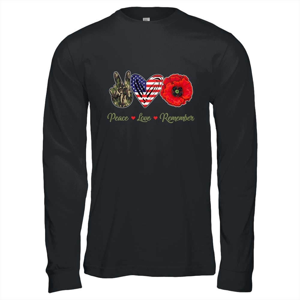 Peace Love Remember Red Poppy Flower Soldier Veteran Day Shirt & Hoodie | siriusteestore