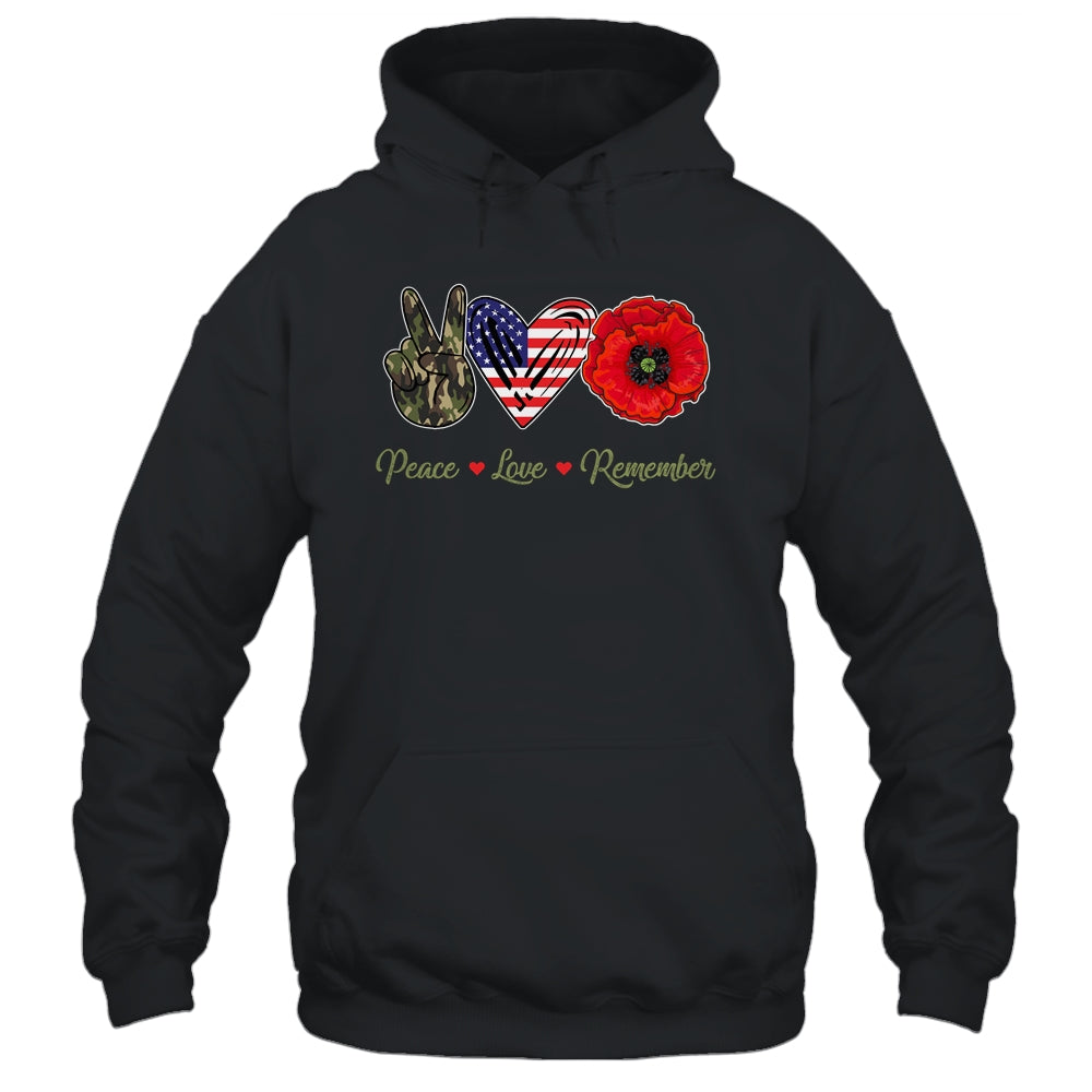Peace Love Remember Red Poppy Flower Soldier Veteran Day Shirt & Hoodie | siriusteestore