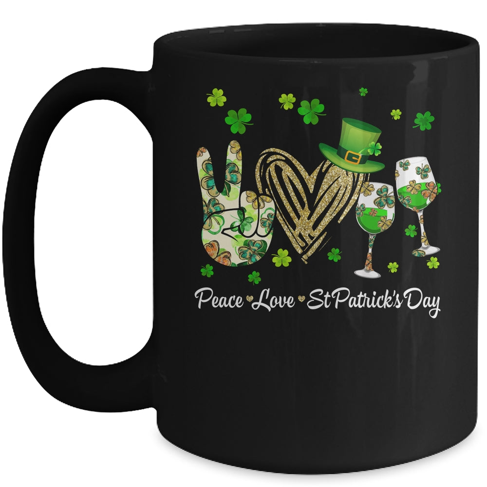 Peace Love St Patricks Day Cheer Drinking Shamrock Mug | siriusteestore