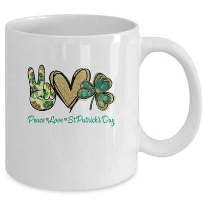 Peace Love St Patricks Day Glitter Shamrock Women Mug | siriusteestore