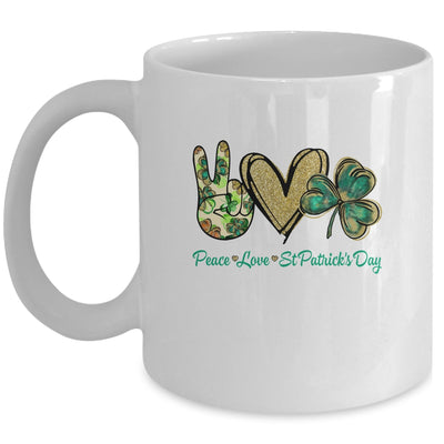 Peace Love St Patricks Day Glitter Shamrock Women Mug | siriusteestore