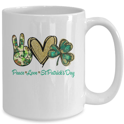 Peace Love St Patricks Day Glitter Shamrock Women Mug | siriusteestore