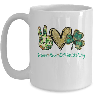 Peace Love St Patricks Day Glitter Shamrock Women Mug | siriusteestore