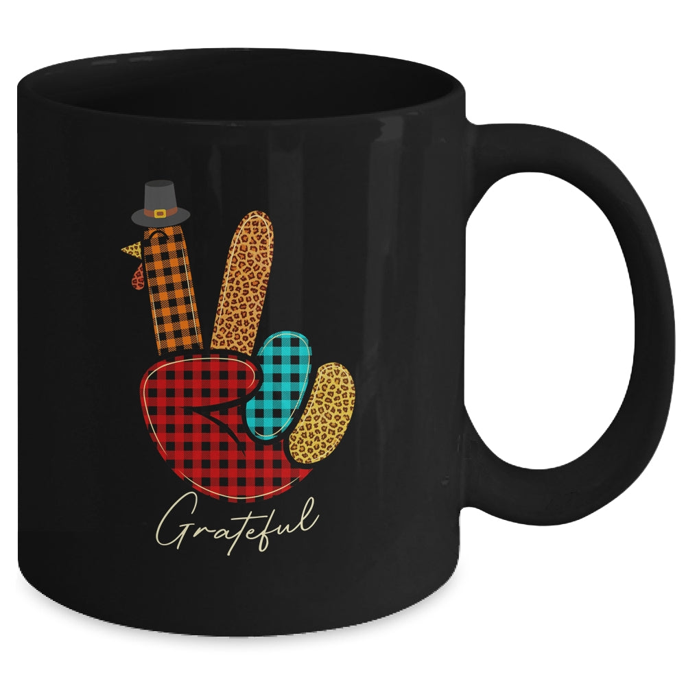 Peace Love Turkey Grateful Turkey Hand Sign Thanksgiving Mug | siriusteestore