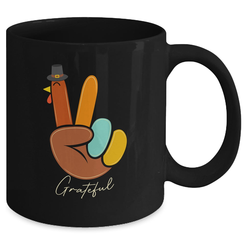 Peace Love Turkey Grateful Turkey Thanksgiving Hand Sign Mug | siriusteestore