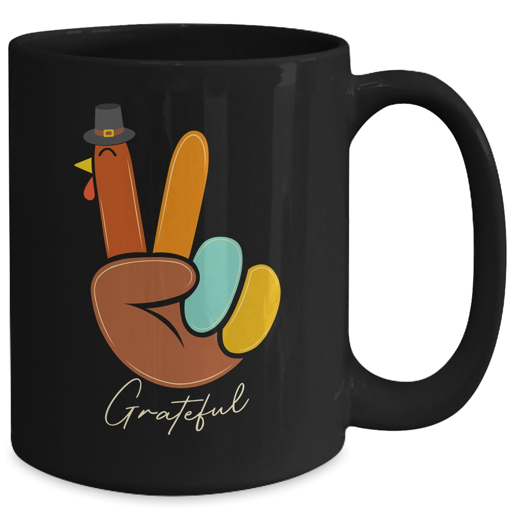 Peace Love Turkey Grateful Turkey Thanksgiving Hand Sign Mug | siriusteestore