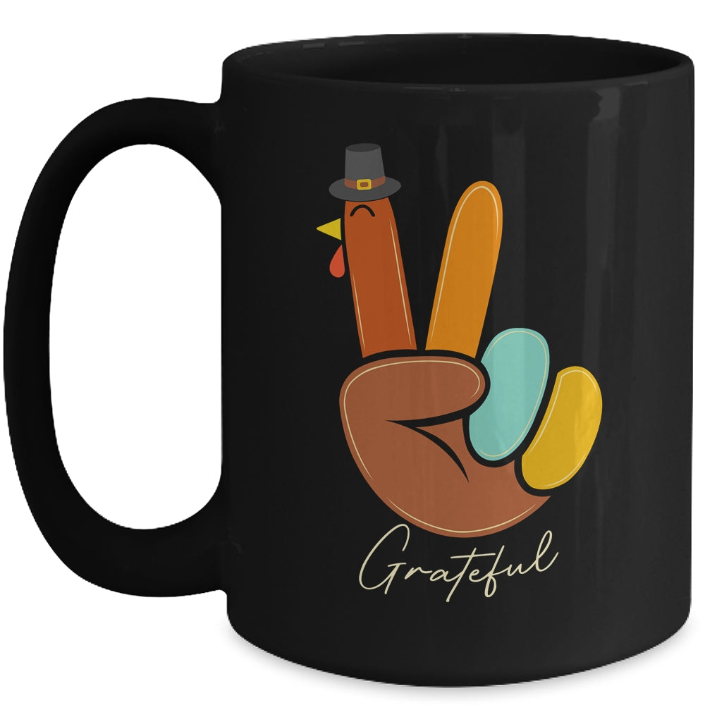Peace Love Turkey Grateful Turkey Thanksgiving Hand Sign Mug | siriusteestore