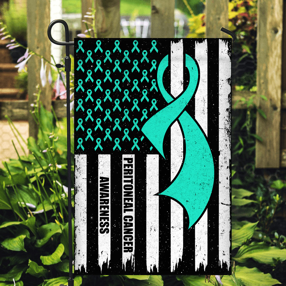 Peritoneal Cancer Awareness America Flag Teal Ribbon | siriusteestore