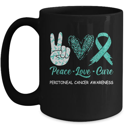 Peritoneal Cancer Awareness Peace Love Cure Leopard Mug | siriusteestore