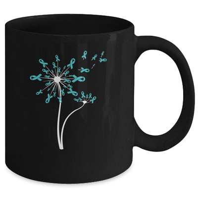 Peritoneal Ovarian Cancer Awareness Dandelion Teal Ribbon Mug | siriusteestore