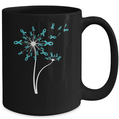 Peritoneal Ovarian Cancer Awareness Dandelion Teal Ribbon Mug | siriusteestore