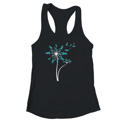 Peritoneal Ovarian Cancer Awareness Dandelion Teal Ribbon Shirt & Tank Top | siriusteestore