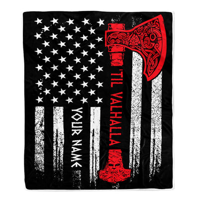 Personalized AMERICAN Viking VICTORY Til Valhalla Odin God Celtic Scandinavian Norse Mythology Runes Men Women Dad Mom Birthday Christmas Bed Fleece Blanket | siriusteestore