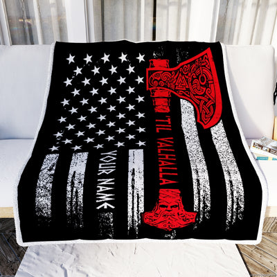 Personalized AMERICAN Viking VICTORY Til Valhalla Odin God Celtic Scandinavian Norse Mythology Runes Men Women Dad Mom Birthday Christmas Bed Fleece Blanket | siriusteestore