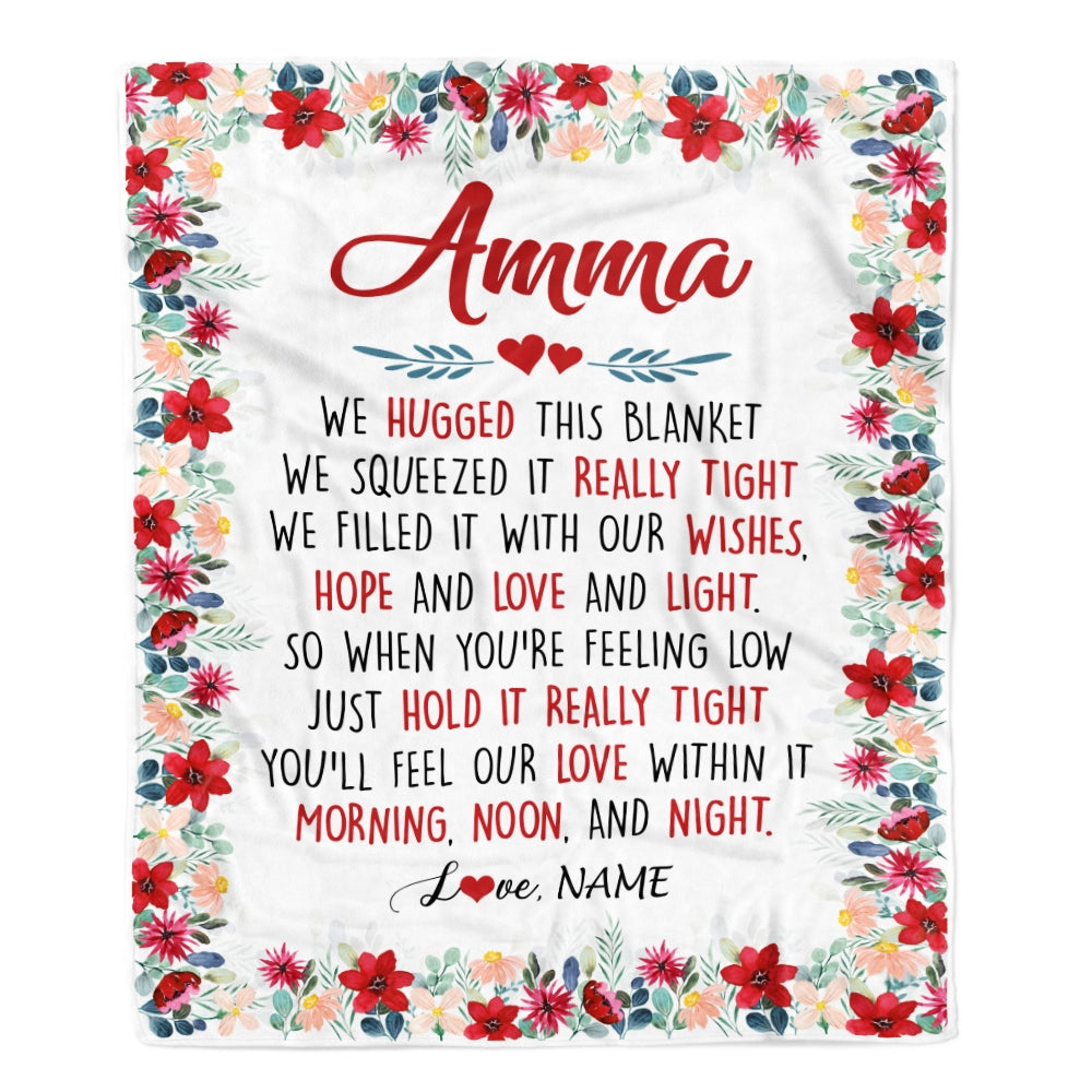 Personalized Amma Blanket From Grandkids Grandson Granddaughter We Hugged This Blanket Amma Birthday Mothers Day Christmas Customized Fleece Throw Blanket | siriusteestore