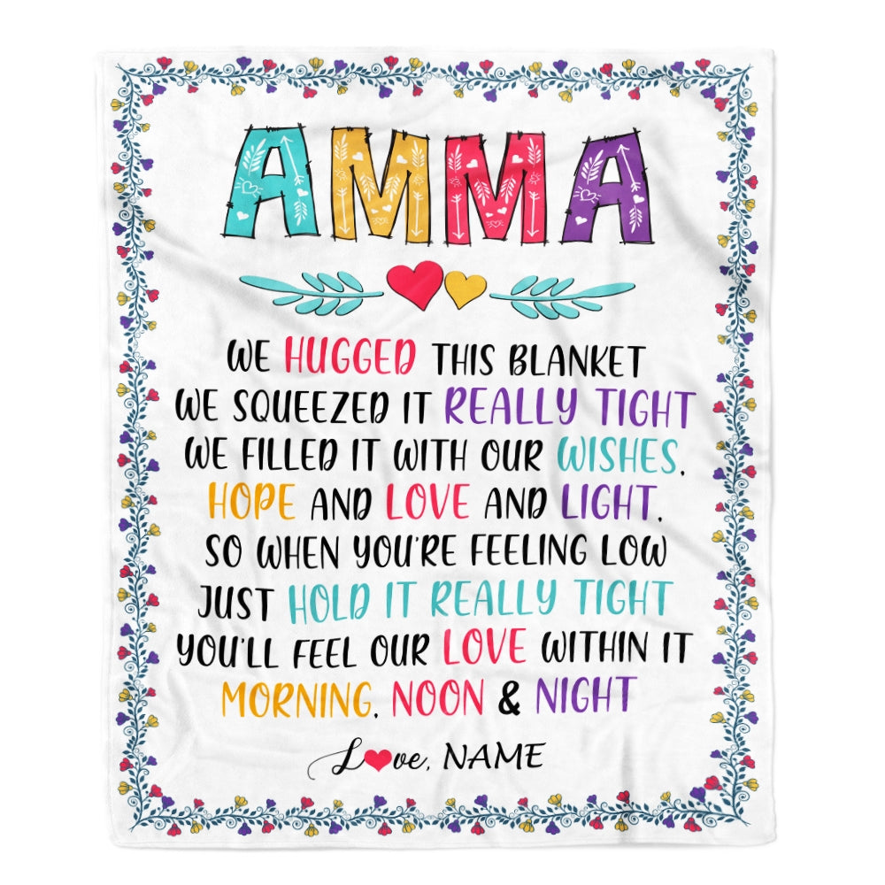 Personalized Amma Blanket From Grandkids We Hugged This Blanket Amma Birthday Mothers Day Christmas Customized Fleece Blanket | siriusteestore