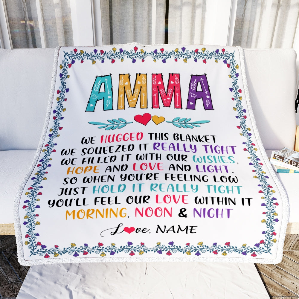 Personalized Amma Blanket From Grandkids We Hugged This Blanket Amma Birthday Mothers Day Christmas Customized Fleece Blanket | siriusteestore