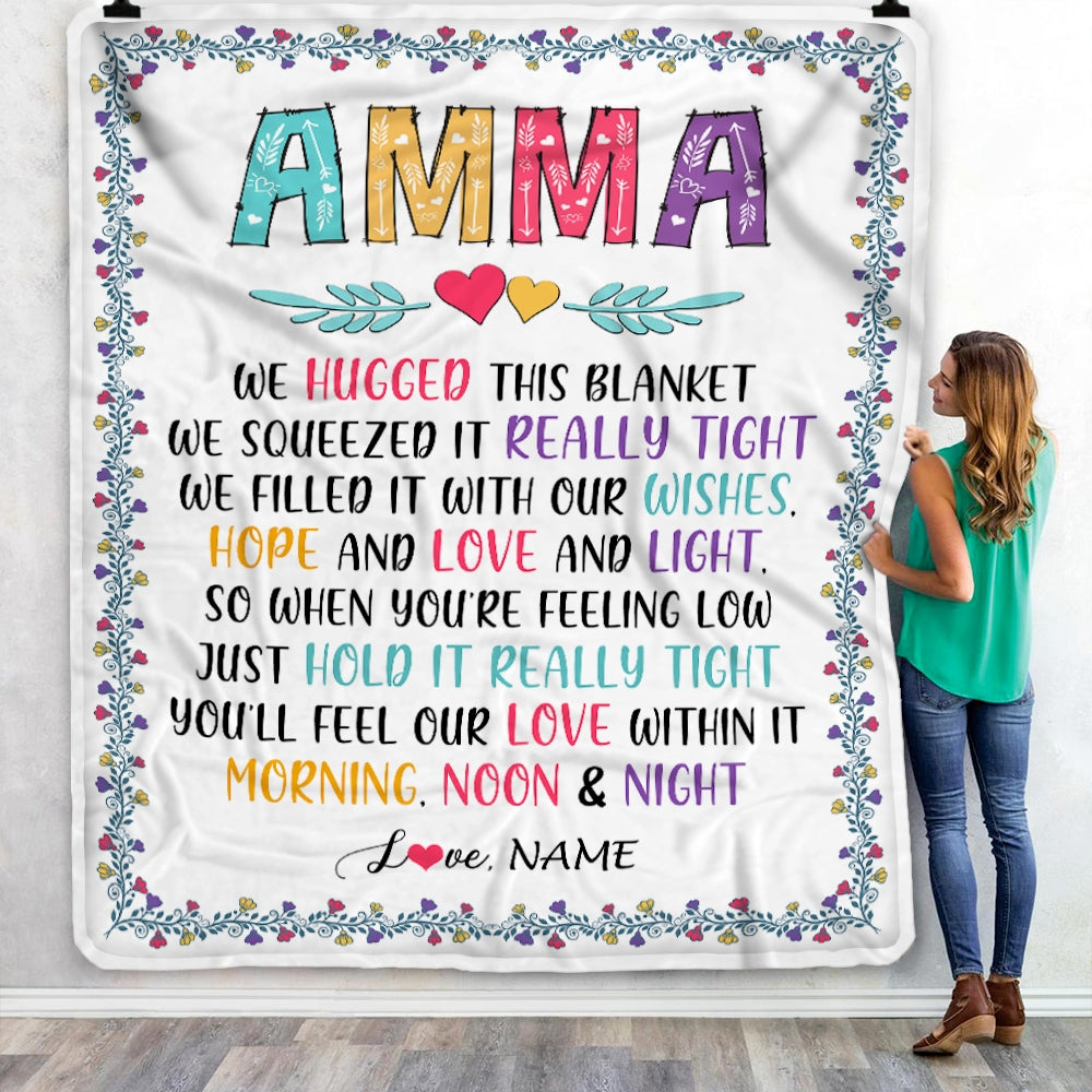 Personalized Amma Blanket From Grandkids We Hugged This Blanket Amma Birthday Mothers Day Christmas Customized Fleece Blanket | siriusteestore