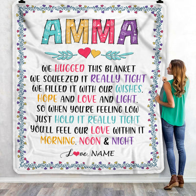 Personalized Amma Blanket From Grandkids We Hugged This Blanket Amma Birthday Mothers Day Christmas Customized Fleece Blanket | siriusteestore