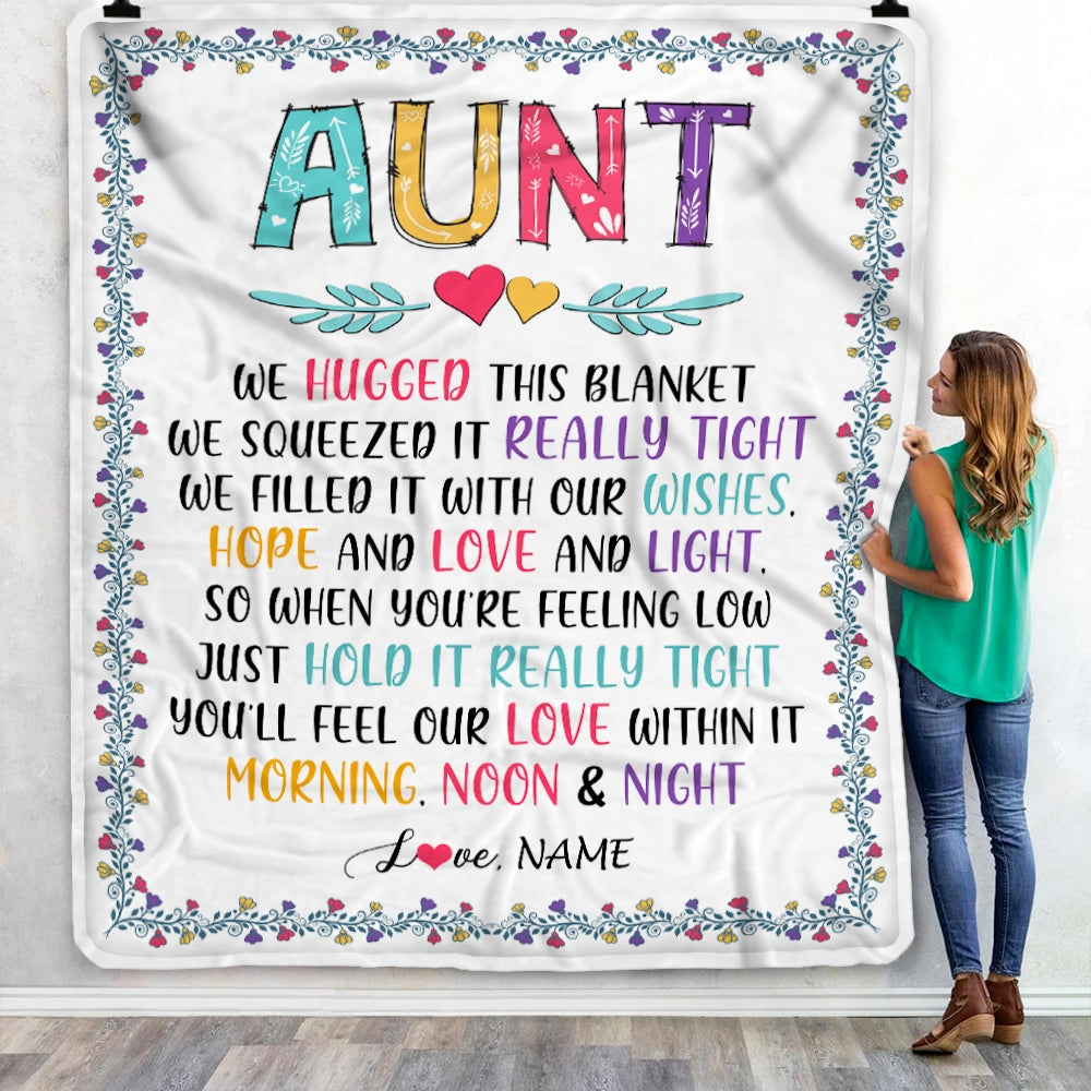 Personalized Aunt Blanket From Nephew Niece We Hugged This Blanket Aunt Birthday Mothers Day Christmas Customized Fleece Blanket | siriusteestore