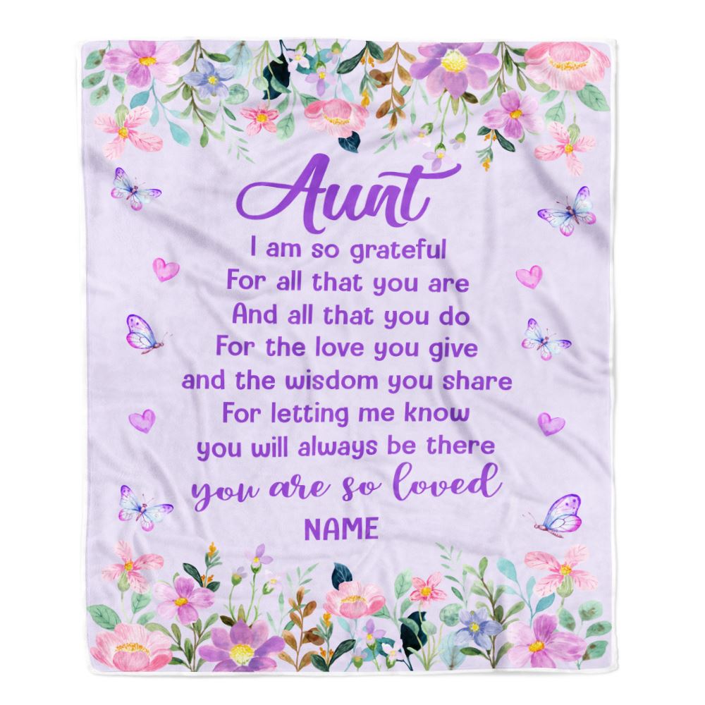 Personalized Aunt Blanket From Niece Nephew Floral Butterfly Love You Give Aunt Mothers Day Birthday Christmas Customized Bed Fleece Throw Blanket | siriusteestore