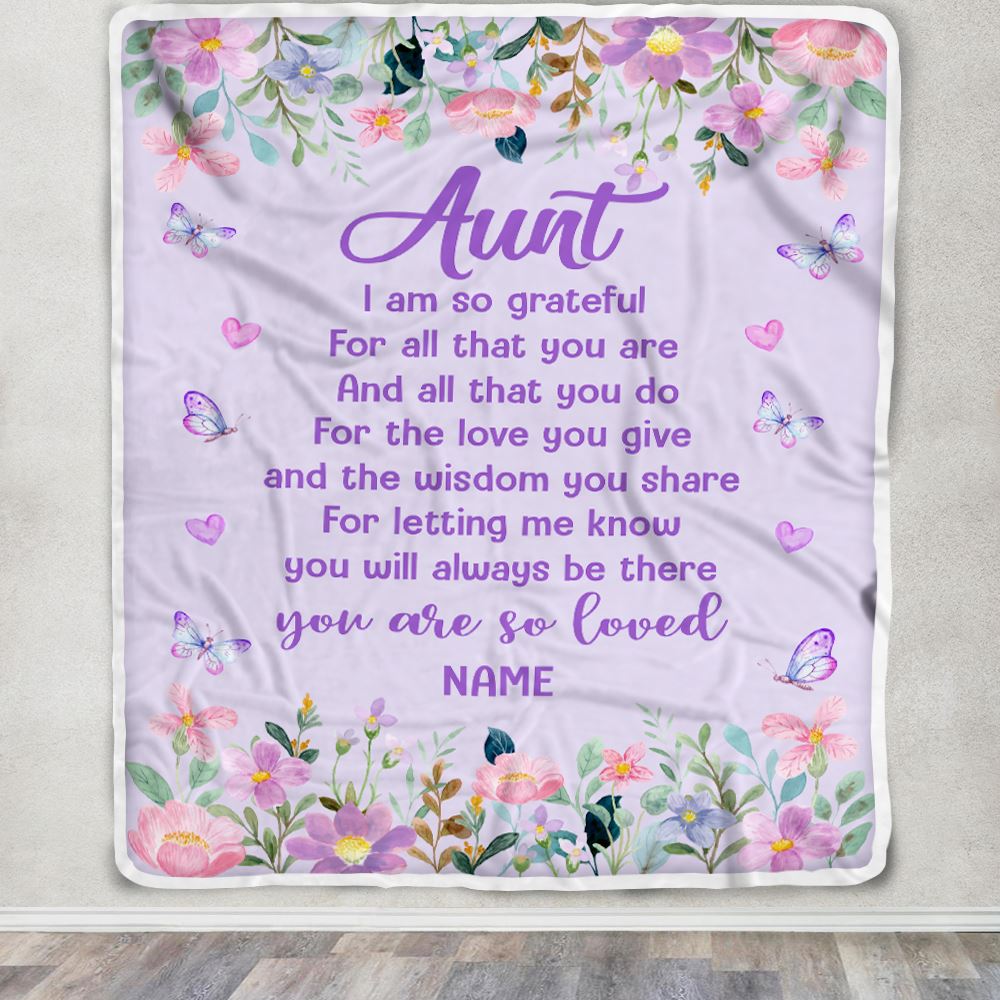 Personalized Aunt Blanket From Niece Nephew Floral Butterfly Love You Give Aunt Mothers Day Birthday Christmas Customized Bed Fleece Throw Blanket | siriusteestore