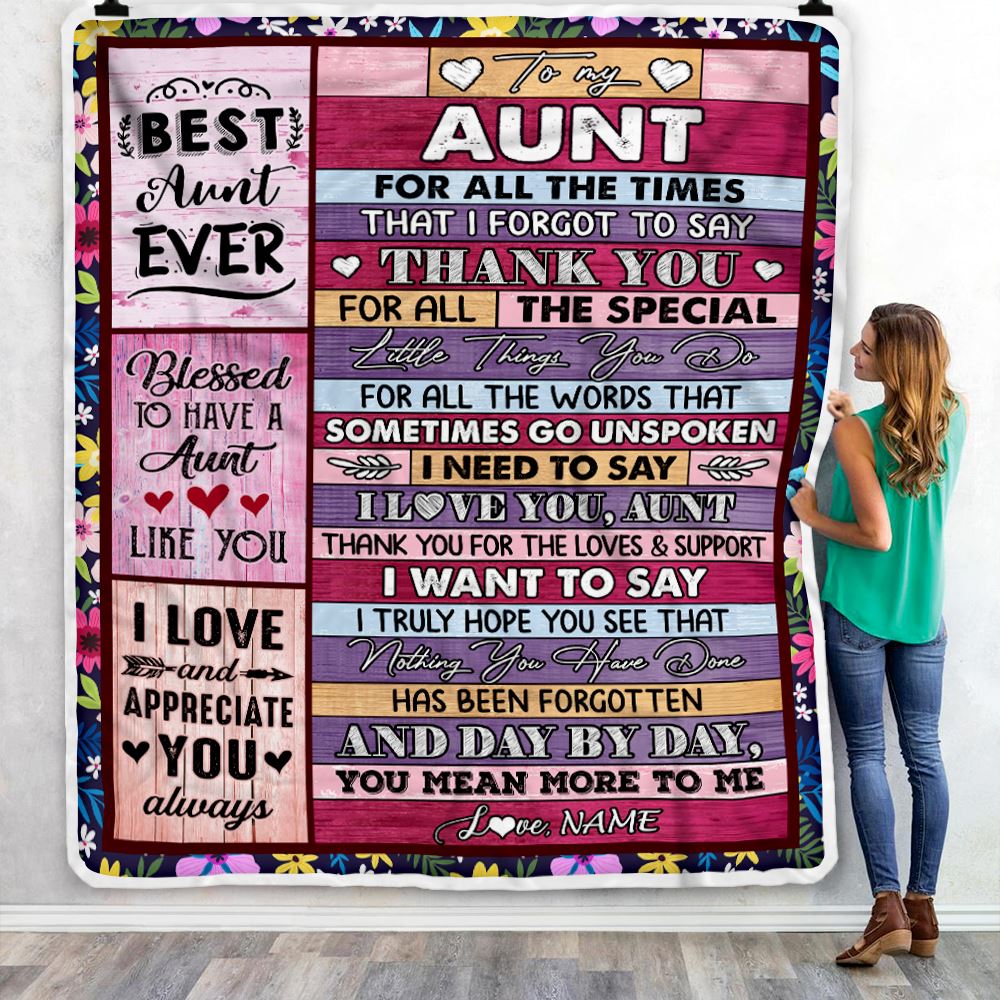 Personalized Aunt Blanket From Niece Nephew Thank You For The Love Aunt Mothers Day Birthday Christmas Customized Bed Fleece Throw Blanket | siriusteestore