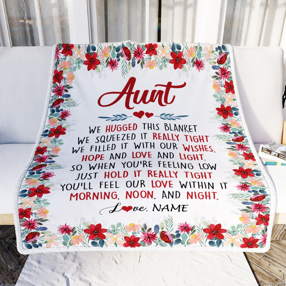 Personalized Aunt Blanket From Niece Nephew We Hugged This Blanket Aunt Birthday Mothers Day Christmas Customized Fleece Throw Blanket | siriusteestore