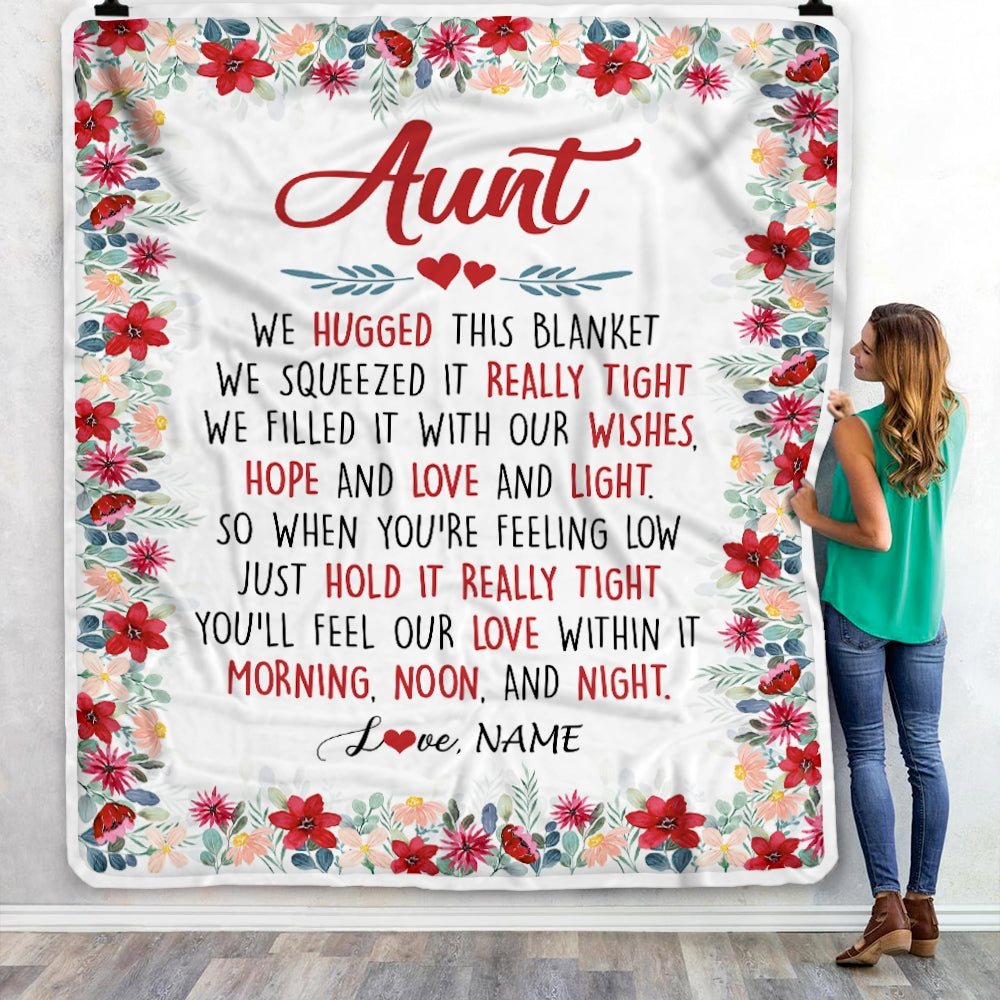 Personalized Aunt Blanket From Niece Nephew We Hugged This Blanket Aunt Birthday Mothers Day Christmas Customized Fleece Throw Blanket | siriusteestore