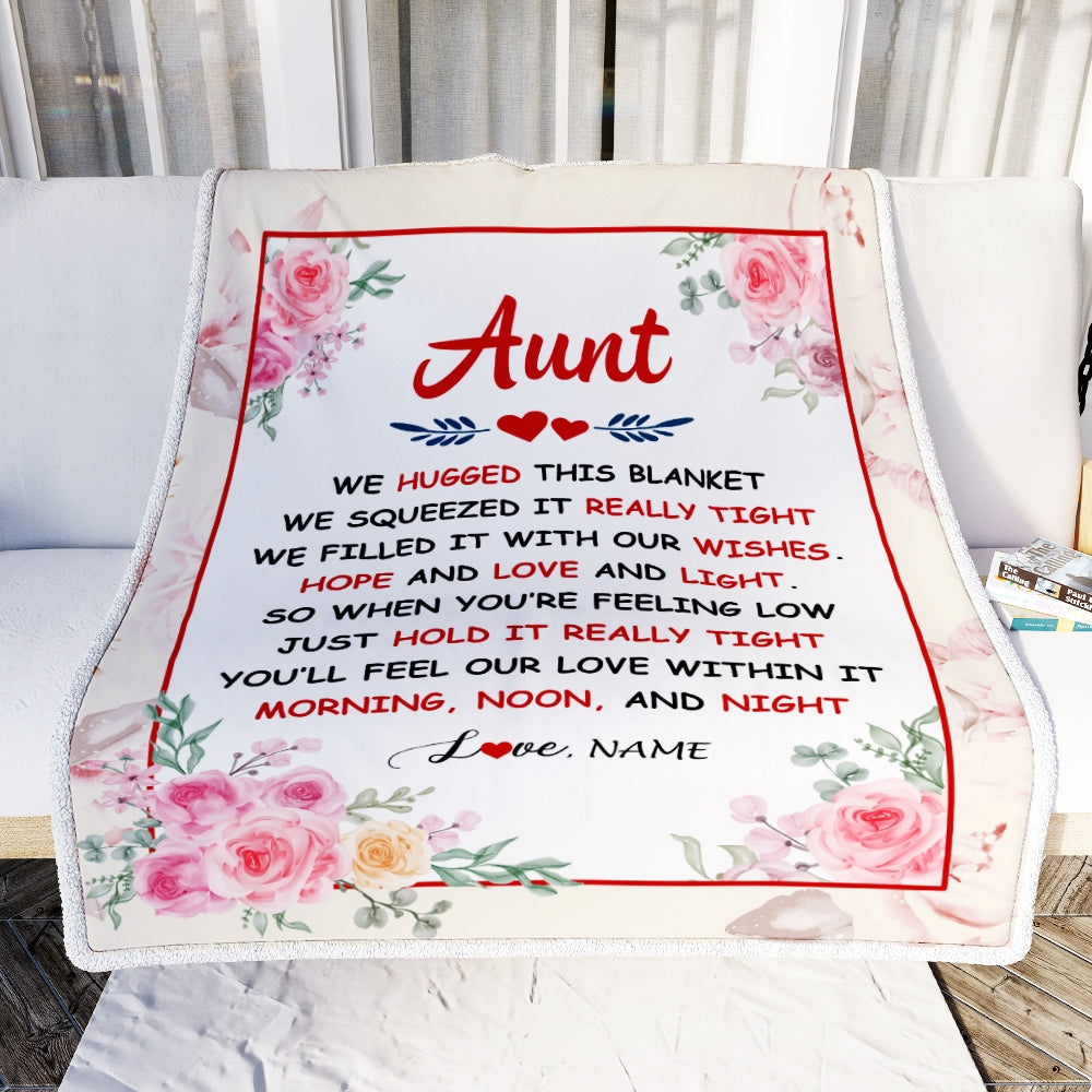 Personalized Aunt Blanket From Niece Nephew We Hugged This Blanket Floral Aunt Birthday Mothers Day Christmas Customized Fleece Throw Blanket | siriusteestore