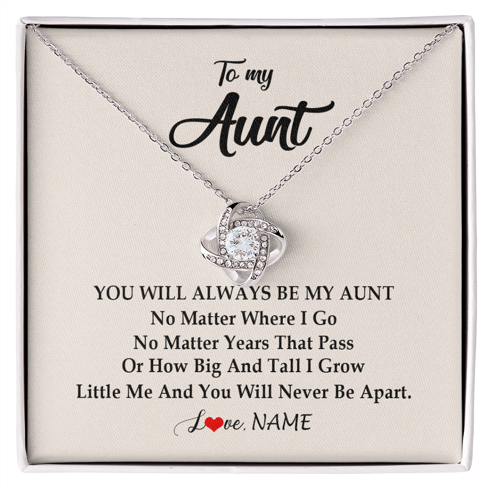 Love Knot Necklace | Personalized Aunt Necklace From Niece Nephew You Will Always Be My Aunt Birthday Mothers Day Christmas Customized Gift Box Message Card | siriusteestore