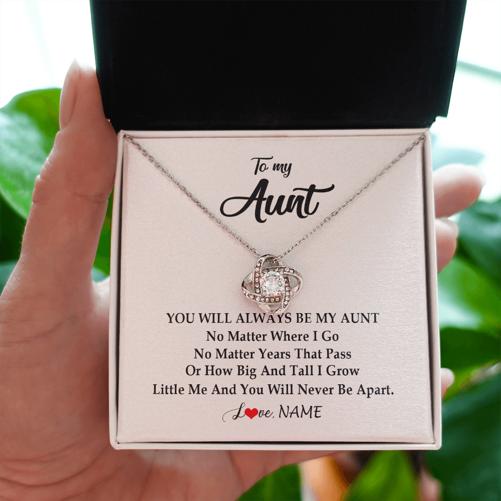 Love Knot Necklace | Personalized Aunt Necklace From Niece Nephew You Will Always Be My Aunt Birthday Mothers Day Christmas Customized Gift Box Message Card | siriusteestore