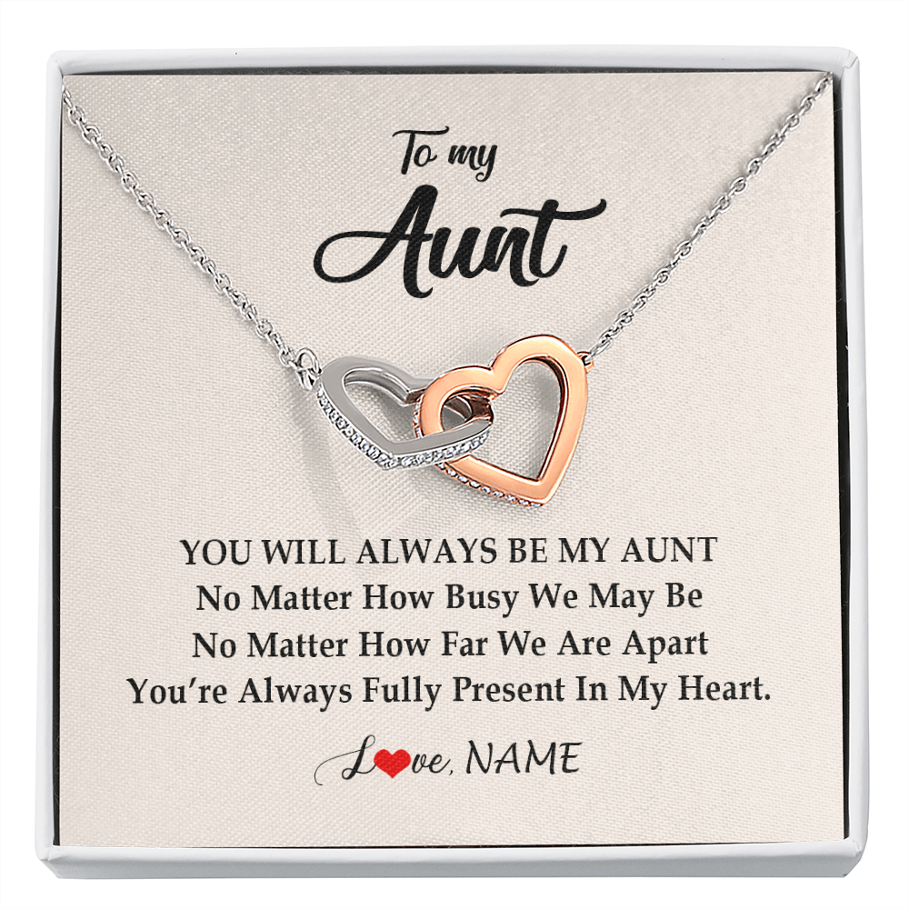 Interlocking Hearts Necklace | Personalized Aunt Necklace From Niece Nephew You're Always In My Heart Aunt Birthday Mothers Day Christmas Jewelry Pendant Customized Gift Box Message Card | siriusteestore