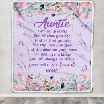 Personalized Auntie Blanket From Niece Nephew Floral Butterfly Love You Give Auntie Mothers Day Birthday Christmas Customized Bed Fleece Throw Blanket | siriusteestore