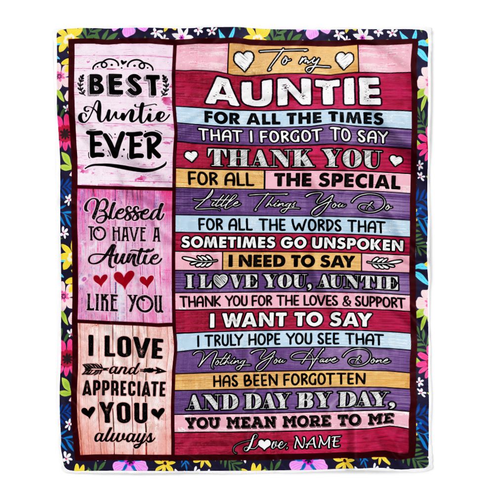 Personalized Auntie Blanket From Niece Nephew Thank You For The Love Auntie Mothers Day Birthday Christmas Customized Bed Fleece Throw Blanket | siriusteestore